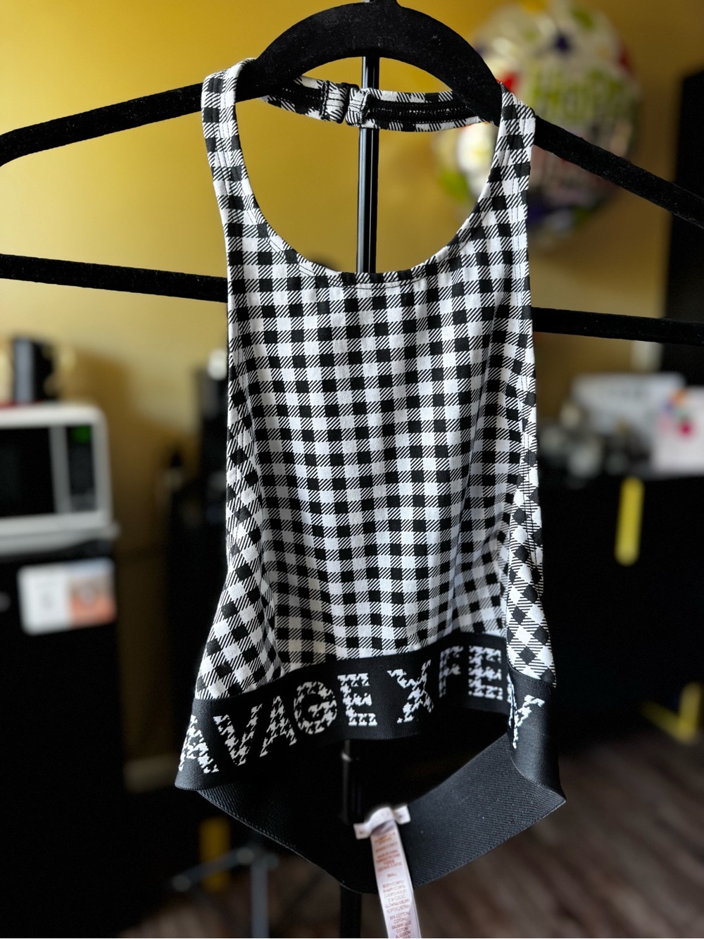 Savage X Fenty Black & White Gingham Halter Crop Top
